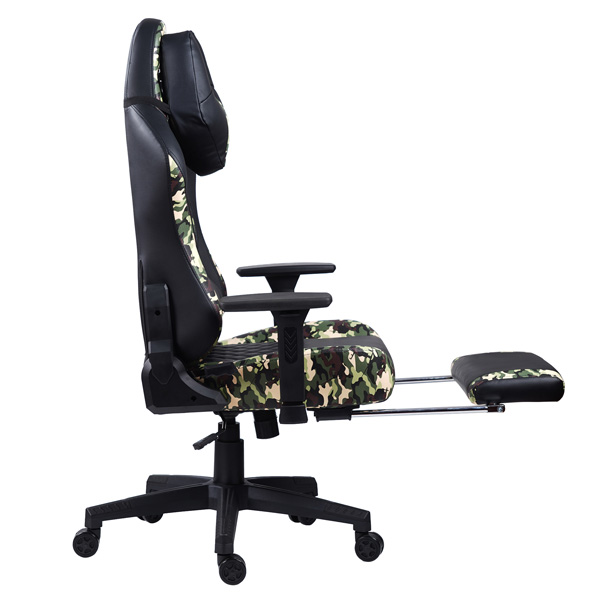 Herní křeslo Marvo CH-134 s podnožkou – PU kůže, černá / army, nosnost 150 kg