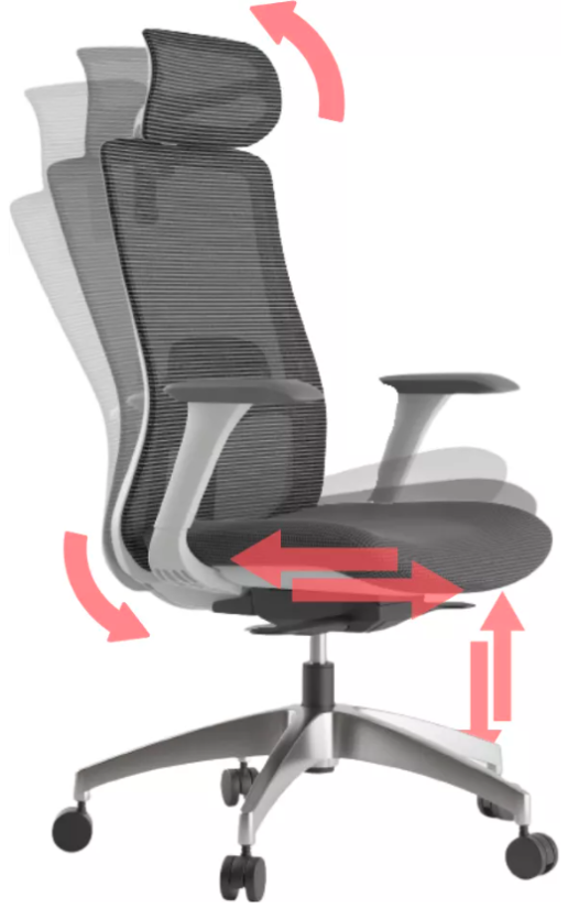 Ergonomická kancelárska stolička WISDOM s opierkou hlavy — sieťovina, sivý plast, nosnosť 120 kg, svetlo sivá Mercury star