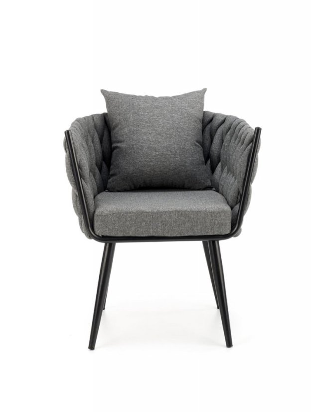 Relaxační designové křeslo s polštářem AVATAR — kov, šedá látka Halmar