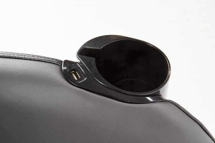 Masážní křeslo na kolečkách DOPIO — s USB zásuvkou a držákem nápojů, ekokůže, šedá