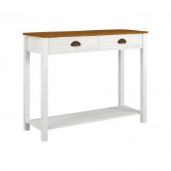 Odkladací stolík MOANA — 100×38×75, masív borovice, biela / hnedá