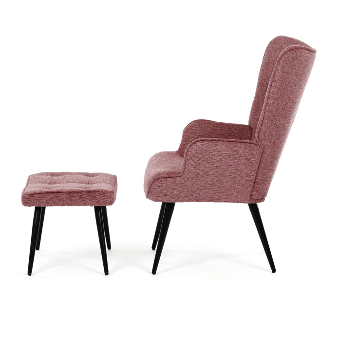 Luxusní relaxační křeslo NUVOLA s taburetem –  vodoodpudivá, sametová, růžová látka Autronic