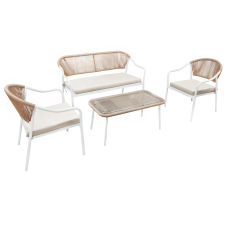 Zahradní sestava PALNY — kov, umělý ratan, bílá / béžová Kondela