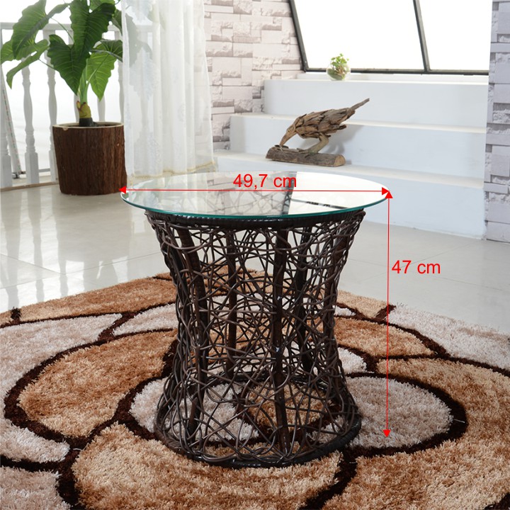 Zahradní stolek SALMAR — umělý ratan/sklo hnědá Kondela