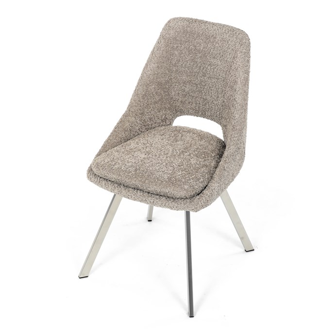 Elegantná lanýžová jedálenská stolička RINA Bouclé s nerez nohami