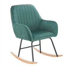 Houpací křeslo TARAM — kov, dřevo, zelená velvet látka Kondela