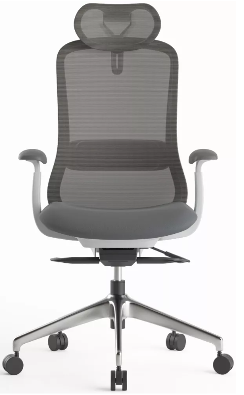 Kancelárska ergonomická stolička BESSEL s podhlavníkom — sieť, čierny plast, nosnosť 120 kg, tmavo sivá