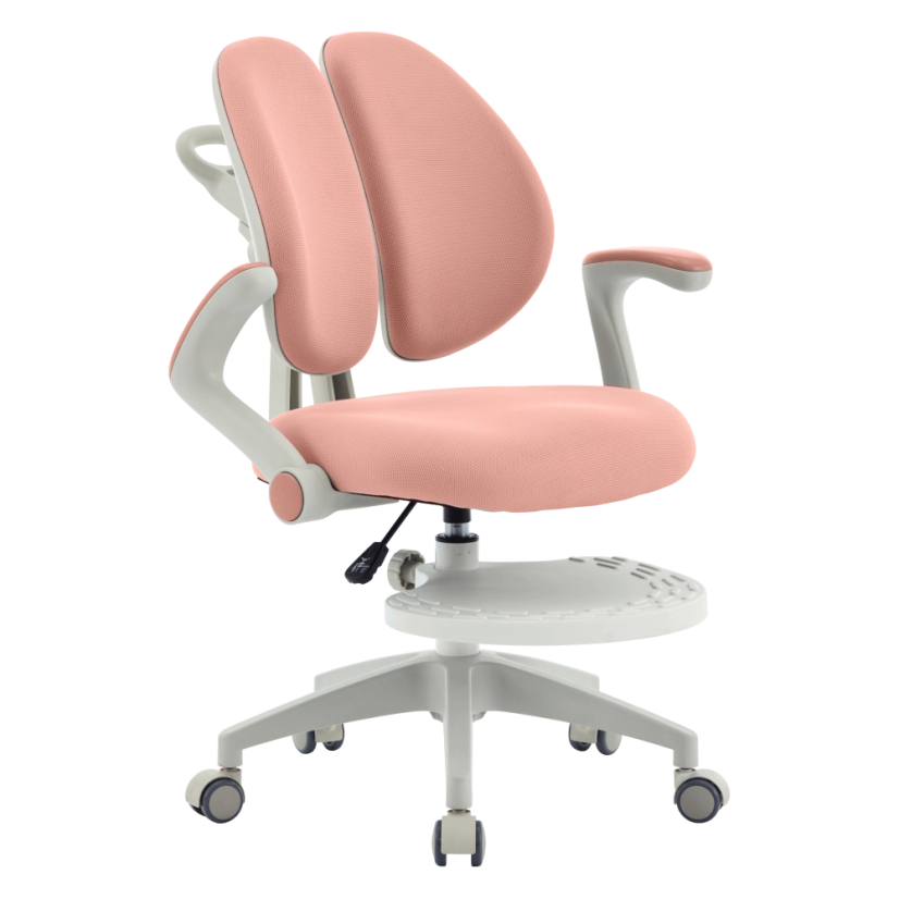 Detská rastúca stolička s podnožkou GLIDE — sieťovina, sivý plast, ružová