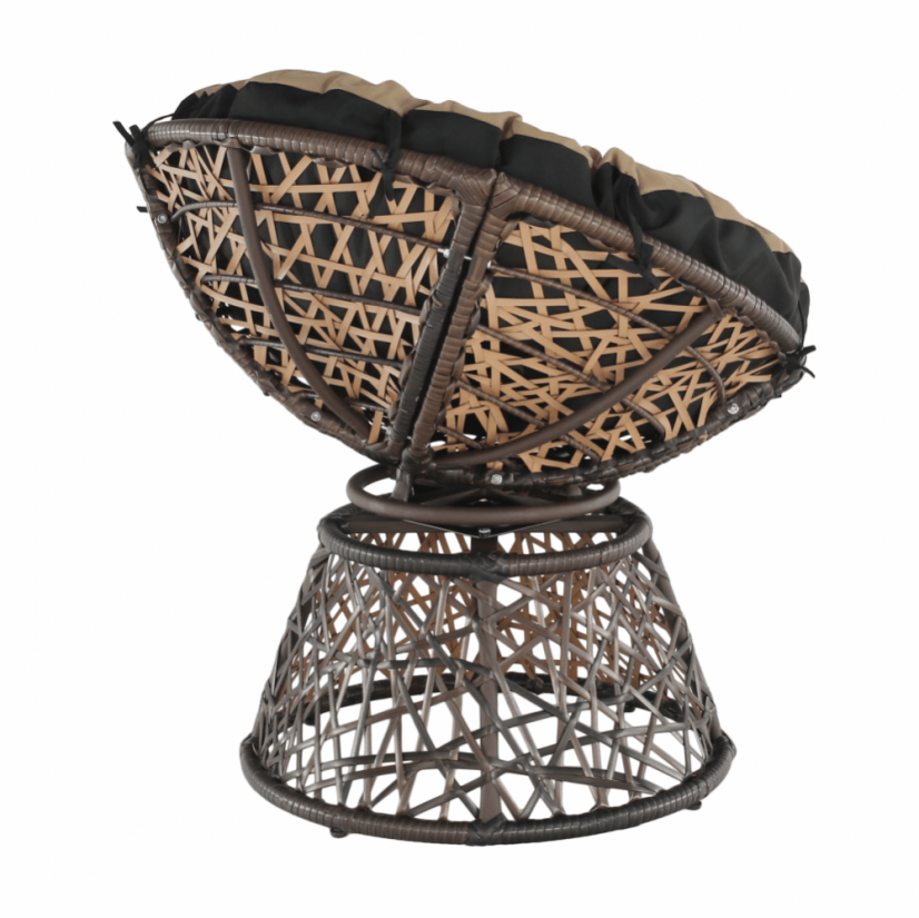 Otočné křeslo s polštářem TRISS — umělý ratan, hnědá / černá / béžová Kondela