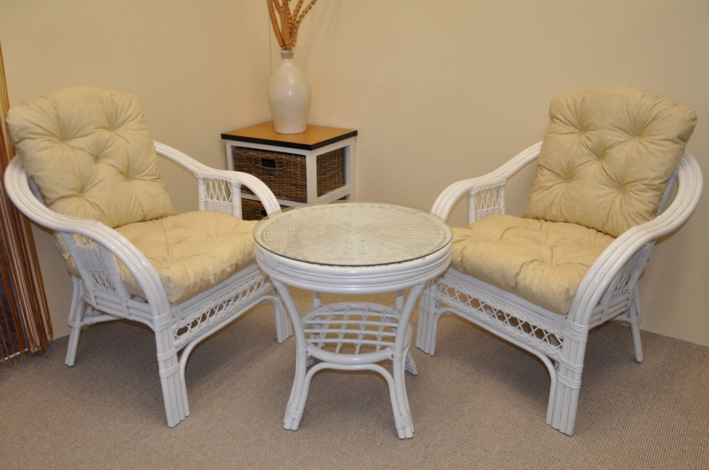 Zahradní set SAULO 2 + 1 — ratan, látka, bílá / více barev