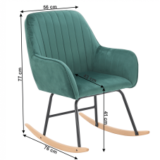 Houpací křeslo TARAM — kov, dřevo, zelená velvet látka Kondela