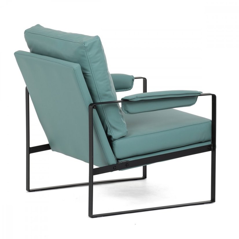 Dizajnové kreslo TUVIN — kov, ekokoža, modrá