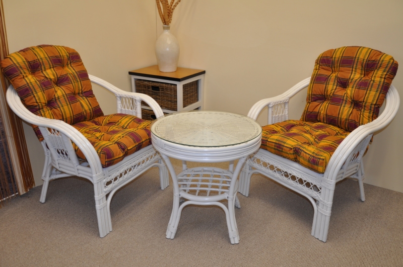 Zahradní set SAULO 2 + 1 — ratan, látka, bílá / více barev