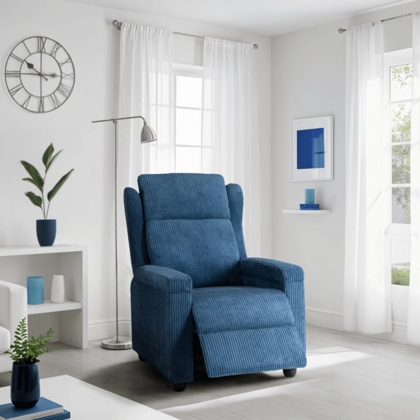 Elegantné modré kreslo SPENCER z manšestru