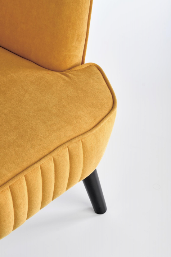 Relaxační křeslo ušák DELGADO — masiv, látka žlutá Halmar