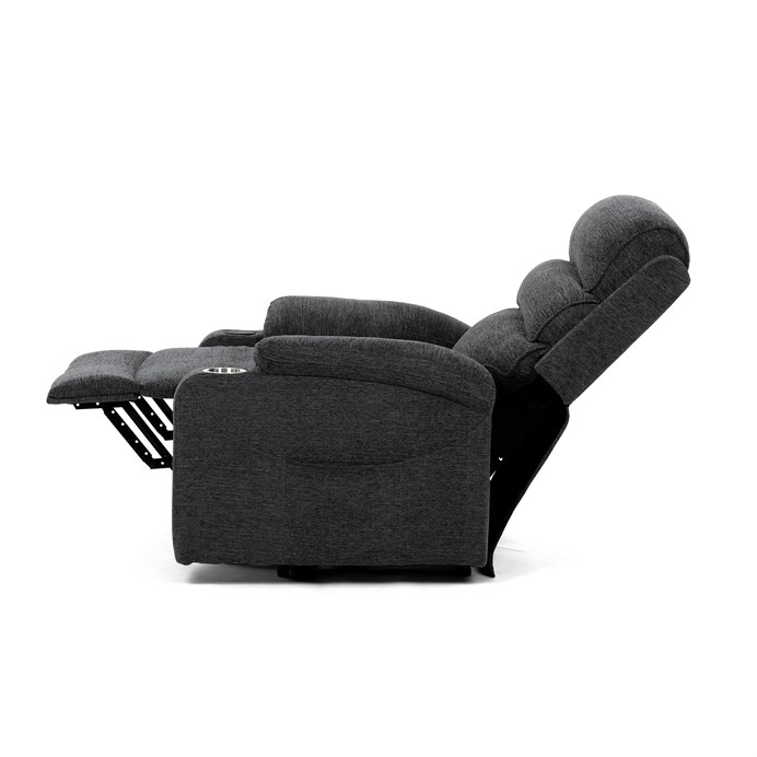 Relaxační křeslo s elektrickým polohováním HOMER - látka, šedá