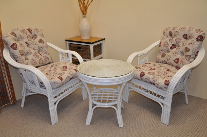 Zahradní set SAULO 2 + 1 — ratan, látka, bílá / více barev