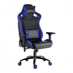 Herná stolička IRON XXL — PU koža, čierna / modrá, nosnosť 140 kg