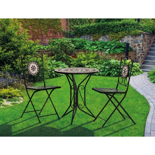 Zahradní set, stůl + 2 židle  MOSAICA –⁠⁠⁠⁠⁠⁠ keramická mozaika, černý matný lak