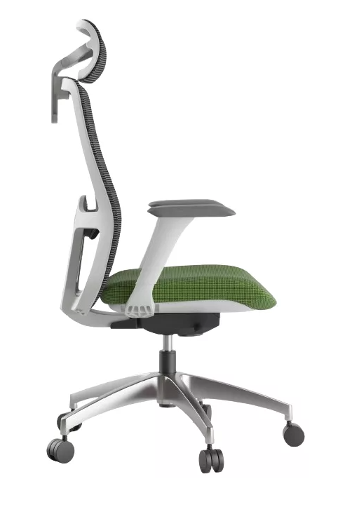 Ergonomická kancelárska stolička WISDOM s opierkou hlavy — sieťovina, sivý plast, nosnosť 120 kg, zelená Mercury star