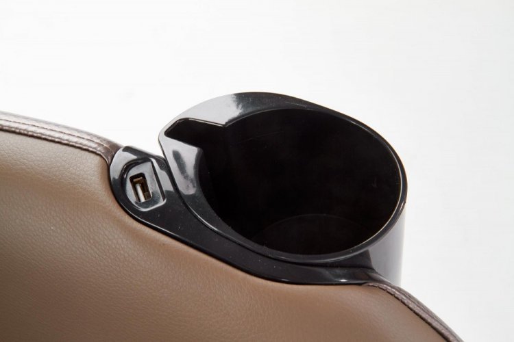 Masážní křeslo na kolečkách DOPIO — s USB zásuvkou a držákem nápojů, ekokůže, béžová