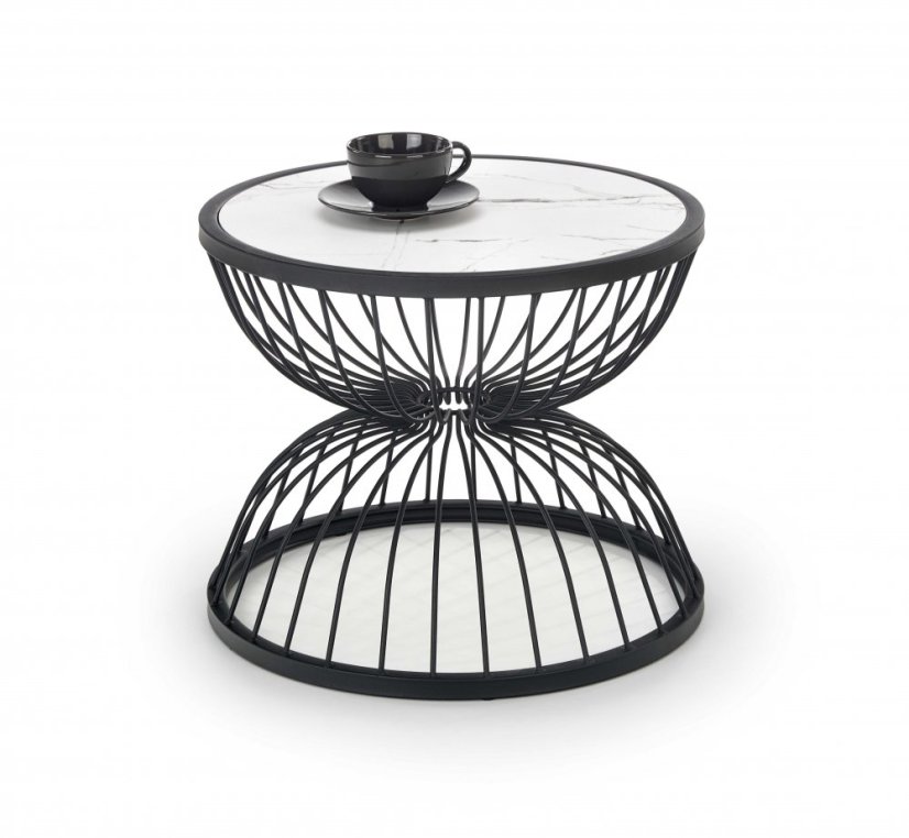 Konferenčný stolík KIM - oceľ, dekor biely mramor