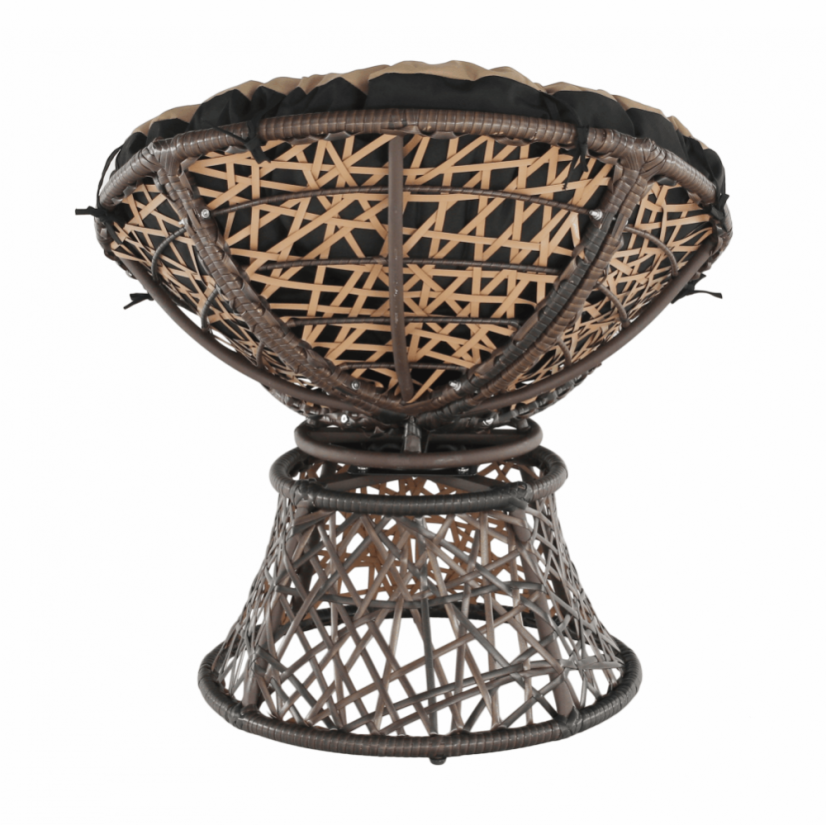 Otočné křeslo s polštářem TRISS — umělý ratan, hnědá / černá / béžová Kondela