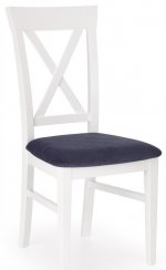 Jedálenská stolička BERGAMO – masív, látka, biela / tmavomodrá