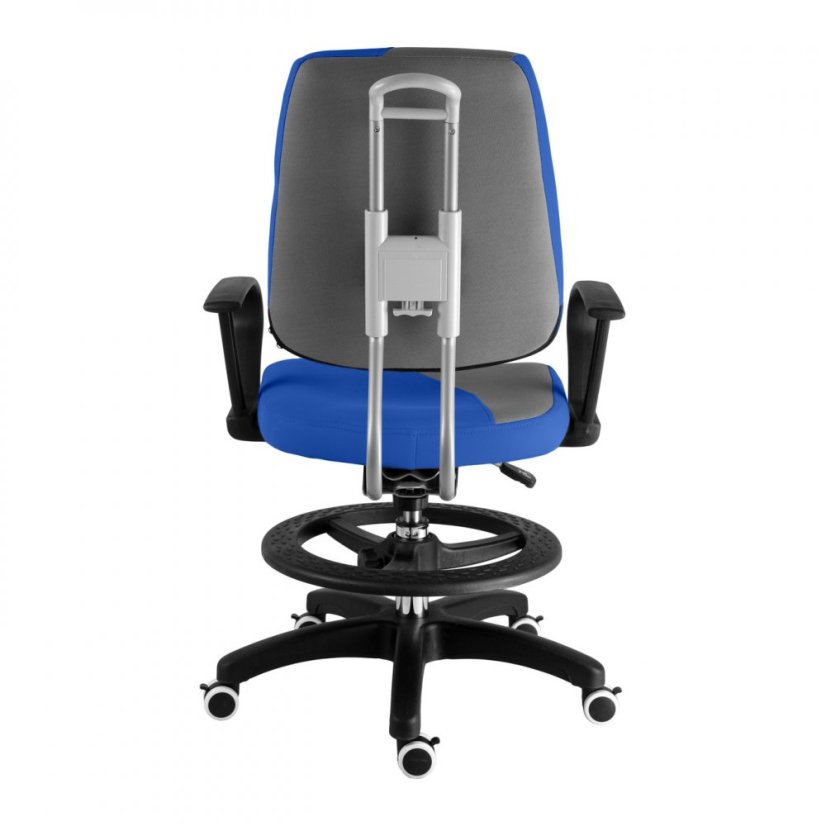 Detská rastúca stolička s podnožou BAMBINO S – látka, šedo-modrá