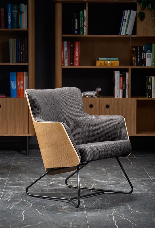 Designové relaxační křeslo CHILLOUT — tmavě šedá / přírodní dub Halmar