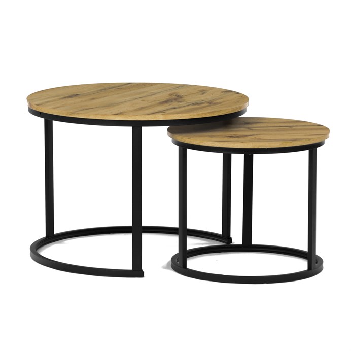 Sada 2 konferenčných stolíkov OREO 3 – MDF z divokého dubu, čierna kovová podstava Autronic