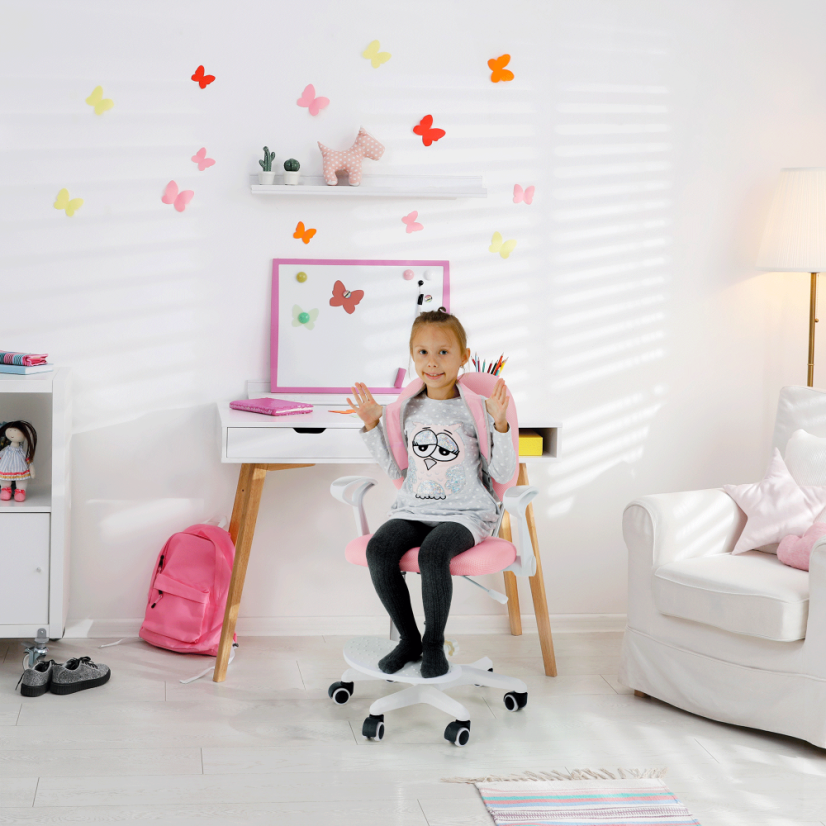 Dětská rostoucí židle s podnoží ANAIS – síťovina, plast, růžová / bílá Kondela