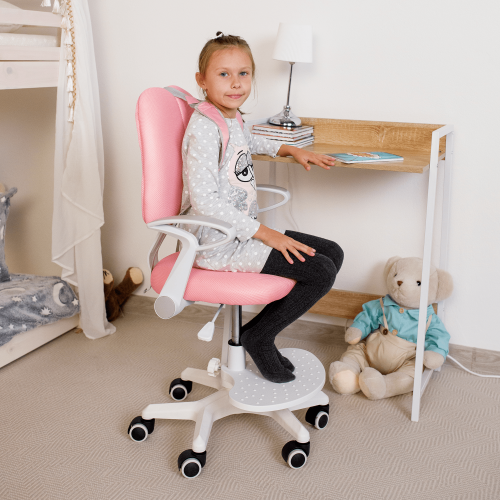 Detská rastúca stolička s podnožou ANAIS – sieťovina, plast, ružová / biela