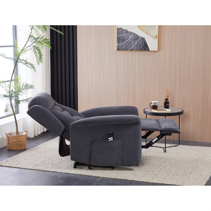 Relaxačné kreslo ELECTRO s elektrickým ovládaním a pomocou pri vstávaní - šedá látka