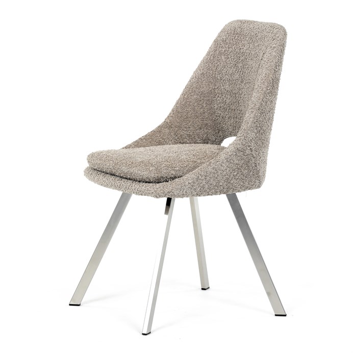 Elegantná lanýžová jedálenská stolička RINA Bouclé s nerez nohami