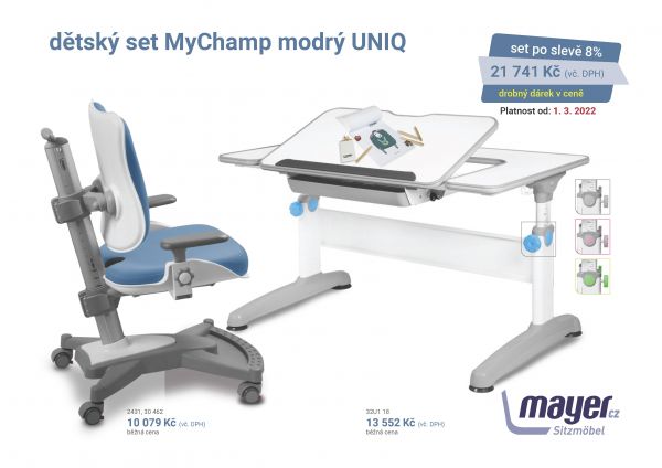 Dětský set Mayer – rostoucí židle MYCHAMP a rostoucí stůl UNIQ, modrý