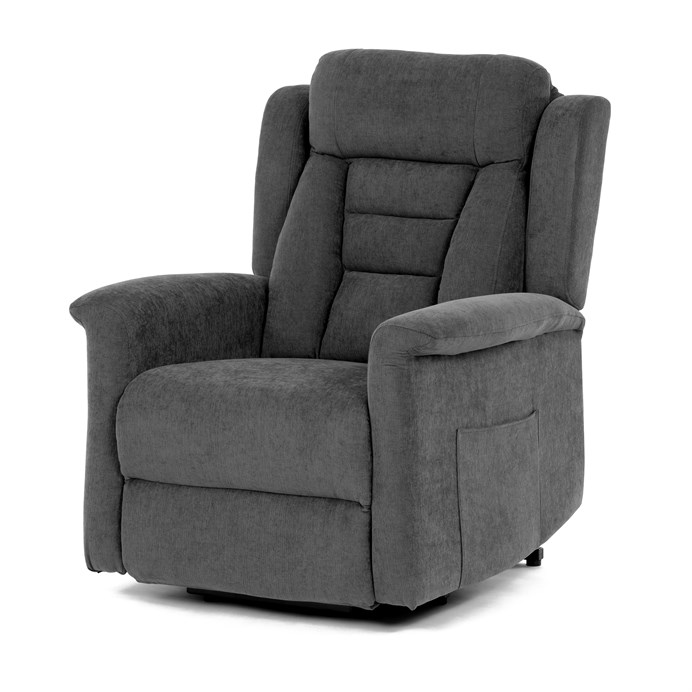 Relaxačné kreslo ELECTRO s elektrickým ovládaním a pomocou pri vstávaní - šedá látka