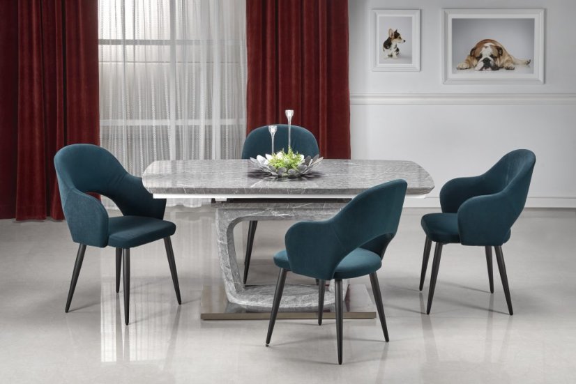 Jídelní rozkládací stůl ARTEMON –? 160x90x76 (+60), mramor, šedý Halmar