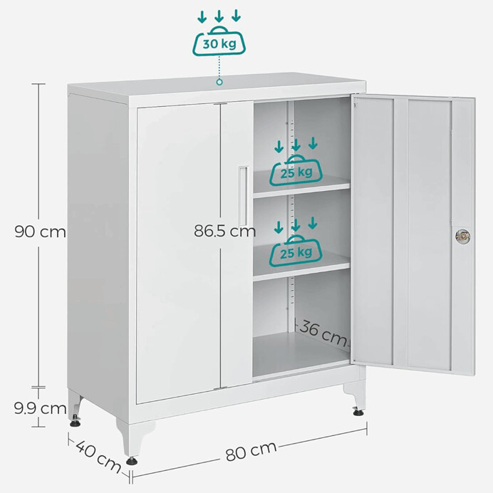 Elegantná biela kovová komoda ALBUS – 80x40x90 cm s policami Autronic