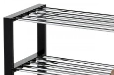 Botník, 4 kovové chrómované police, masív kaučukovník, čierny matný lak