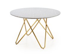 Jídelní kulatý stůl BONELLO — průměr 120 cm, dekor šedý mramor / zlatá Halmar