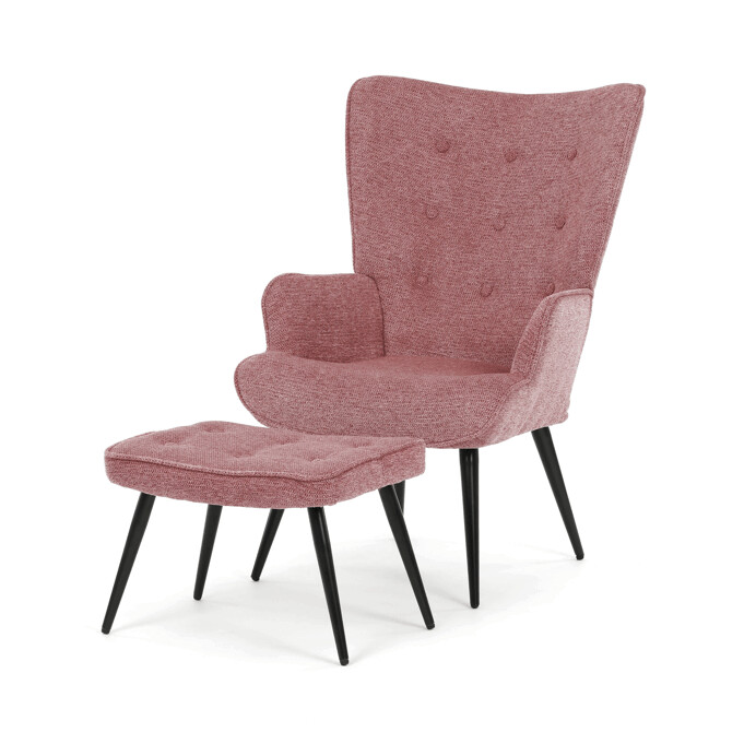 Luxusní relaxační křeslo NUVOLA s taburetem –  vodoodpudivá, sametová, růžová látka Autronic