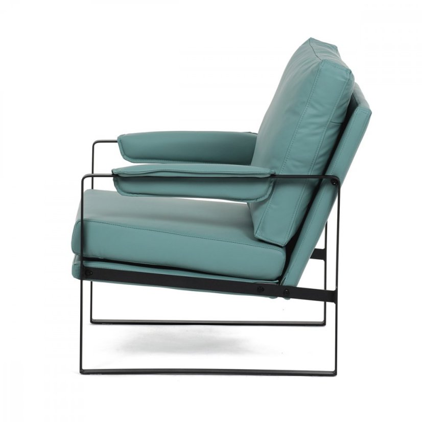 Dizajnové kreslo TUVIN — kov, ekokoža, modrá