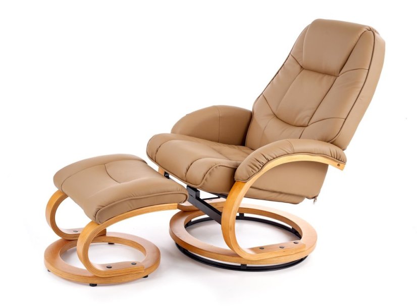 Masážne polohovacie kreslo s vyhrievaním MATADOR — ohýbané drevo/ekokoža, béžová
