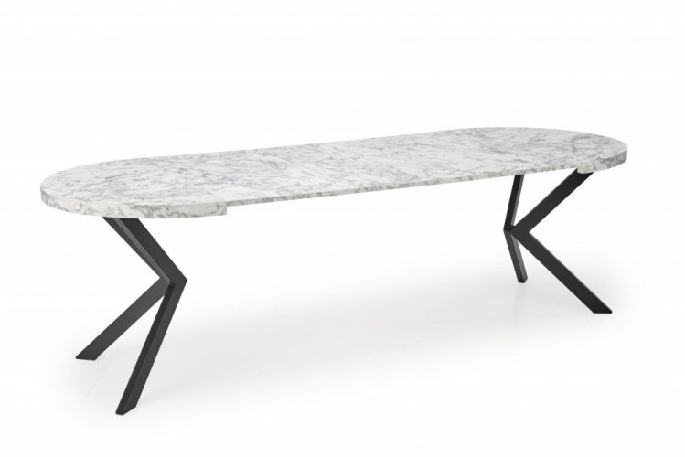 Jídelní kulatý rozkládací stůl PERONI –⁠ 100x100x75 (+150), dekor bílý mramor, černá
