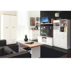 TV stolek TOPTY — 120x42x46, dub sonoma, bílá Kondela