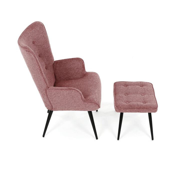 Luxusní relaxační křeslo NUVOLA s taburetem –  vodoodpudivá, sametová, růžová látka Autronic