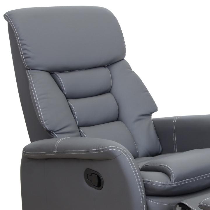 Relaxační TV křeslo KOMFY — výsuvná podnožka, šedá ekokůže, nosnost 150 kg