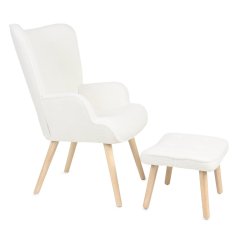 Relaxační křeslo ušák PARIS II + taburet – masiv, látka, bílá Autronic