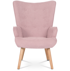 Relaxačné kreslo ušiak s podnožkou ALFIE – masív, látka, ružová